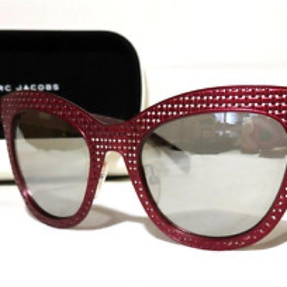 MARC JACOBS Red Burgundy Woven Metal Mirror Lens $250 Sunglasses Black Case - Picture 15 of 16